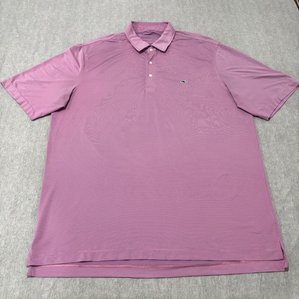 Vineyard Vines Mens XL Performance Polo Shirt Pink Purple Stripe Short Sleeve - Picture 2 of 8